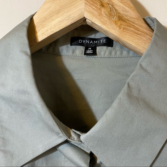 Dynamite Crop Poplin Shirt in Sage Green - Picture 3 of 7